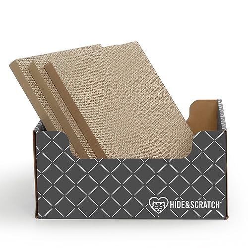 Cardboard Cat Scratcher Box & Bed with 3 Refill Pads Grey (Grey)