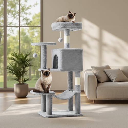 44 Inch Cat Tree Tower for Indoor Cats and Kittens (Light Grey / 44 IN)