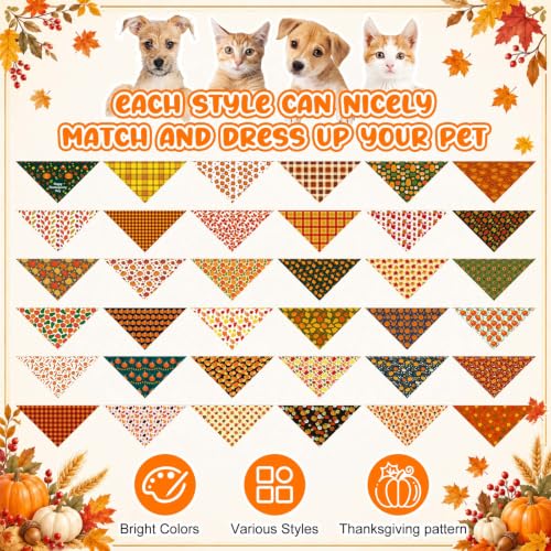 72 Pcs Thanksgiving Dog Bandanas Bulk Pumpkin Triangle Scarf (Thanksgiving 2)