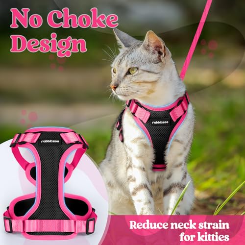 Cat Harness and Leash Set (Black & Rose Pink / S)