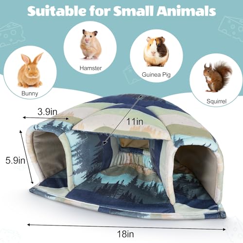 Washable Guinea Pig Hideout Large Cozy Bed for Small Pets (Blue-green Mountains)