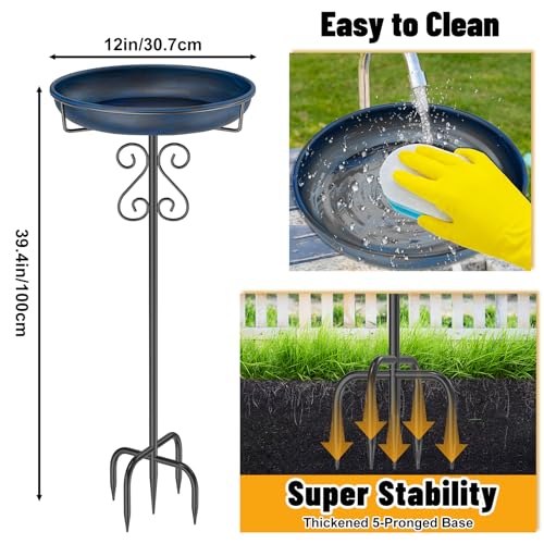 Metal Bird Bath for Outside (Vintage Blue)