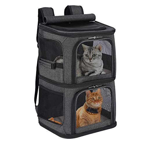 2-in-1 Double Pet Carrier Backpack for Small Cats & Dogs, Black (Black / 14.6"L x 11.2"W x 21.6"H)
