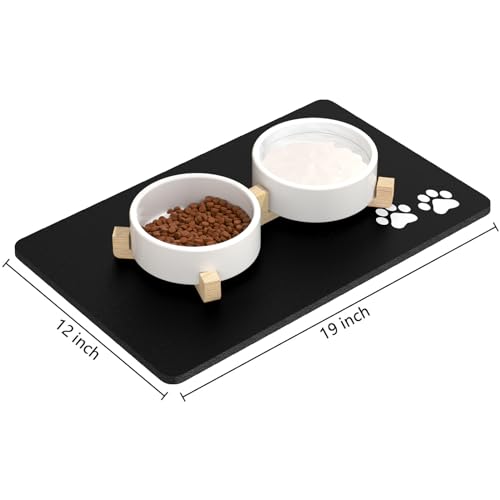 Dog Food Mat 12" x 19" Footprint Absorbent Dog Cat Bowl Mat for Food and Water (A-Black Footprint / 19"L x 19"W)