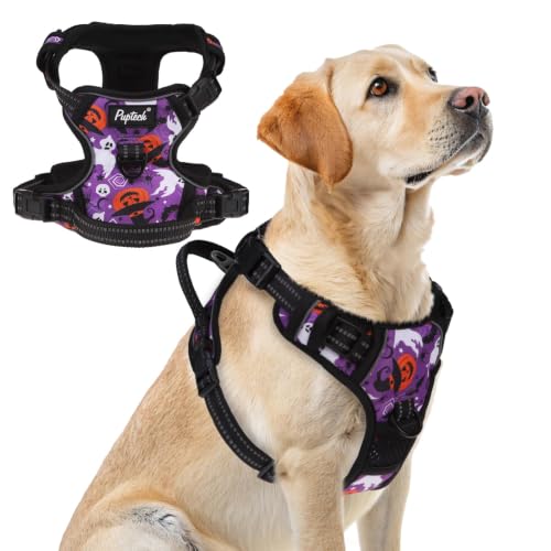 No Pull Halloween Dog Harness for Large (Purple(Halloween) / Large)