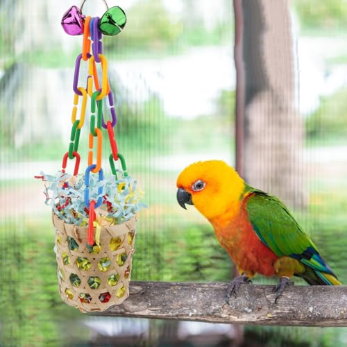 Bird Toys Colorful Shredding Crinkles Foraging Toys Natural Sola Ball for Parrots Cockatiels Conures Parakeets Budgies Senegal