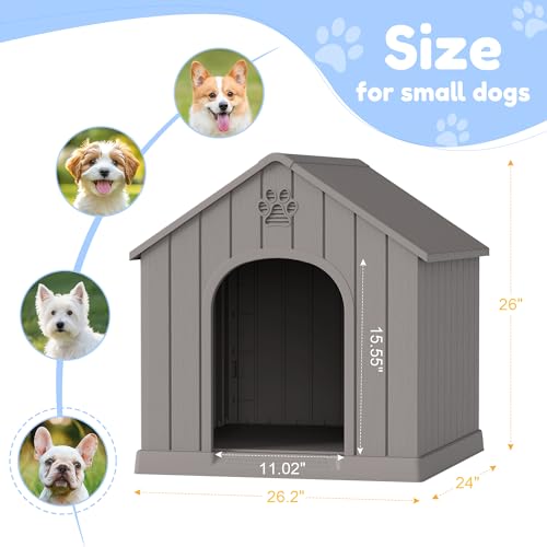 Dog House Outdoor Indoor for Small Medium Dogs (Grey / 26.18" L × 24.02" W × 25.98" H)