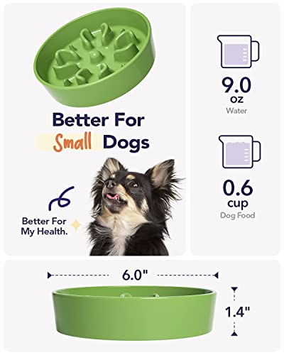 Ceramic Slow Feeder Dog Bowls Small Breed (Clover Green / S-0.6 Cups)