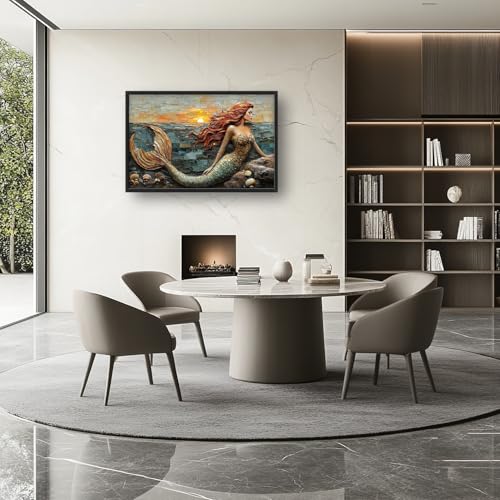 Large Beach Mermaid Wall Art for Living Room (36"L x 24"W / Mermaid)