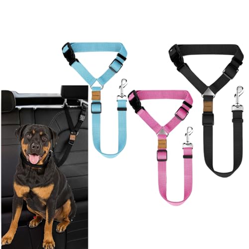3 Pack Dog Seat Belt for Car (Black & Pink & Blue)