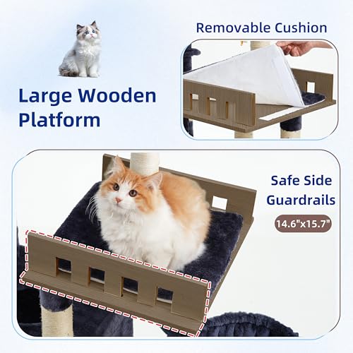 Sturdy Cat Tree Tower for Large Cats (52 inches / Dark Gray)