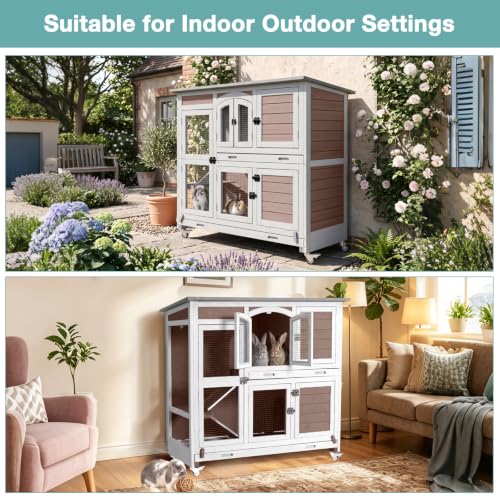 Rabbit Hutch Outdoor 2 Story Bunny Cage Large Wood Guinea Pig Cage ((Brown-Extra Large AIR77))