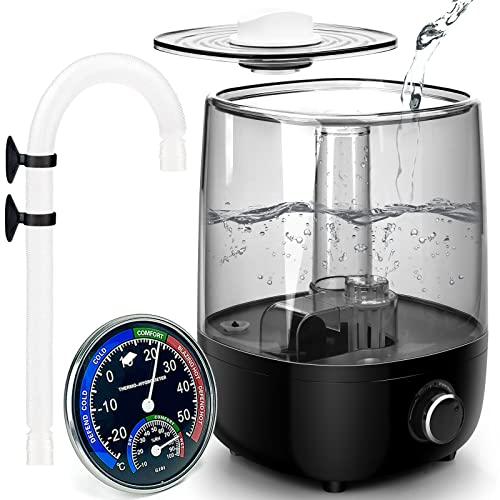 Top fill Reptile Fogger Terrariums Humidifier Fog Machine Mister with 4L Visible Large Tank & Extension Hoses (Single Hose / Black)