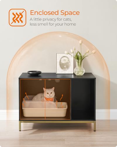 Cat Litter Box Enclosure (Black + Gold / L (31.5"l X 19.7"w X 21.7"h))