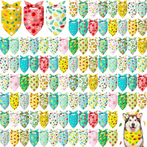100 Pcs Summer Bandanas for Dogs Bulk (Summer / 31.5 x 21.7 x 21.7 Inch)