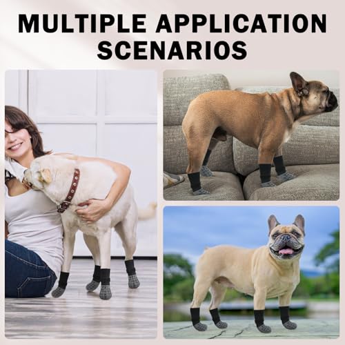 Anti Slip Dog Socks to Prevent Licking Paws for Hardwood Floors (Two Color-Black / Medium (4 Count))