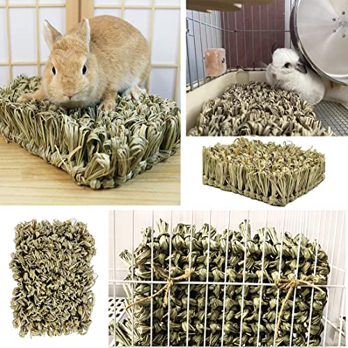 Rabbit Grass Bed Bunny Natural Woven Foraging Mat Guinea Pig Hay Mat Enrichment Toy Scratch Pad for Chinchilla Squirrel Hedgehog (1PCS)