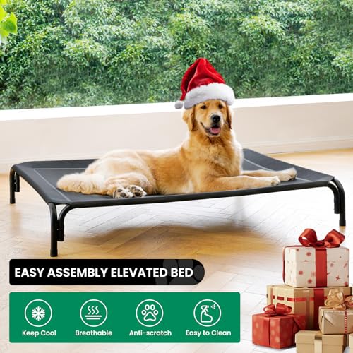 Elevated Dog Bed Outdoor Cooling Raised Cot for XL Dogs (XL-48.8"L×35.8"W×7.9"Th / Black)