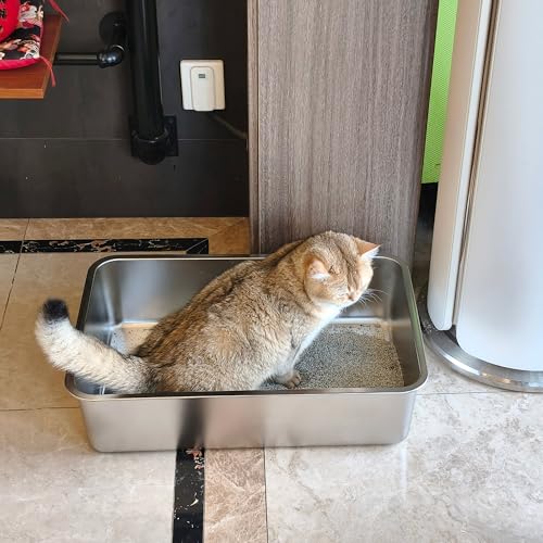 Stainless Steel Litter Box 2 Pack (2pcs - 23.6" L x 15.7" W x 6" H)