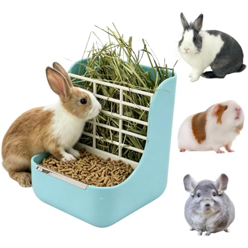 2-in-1 Rabbit Hay Feeder Bowl for Guinea Pigs & Small Animal Cage (Blue) (Blue)