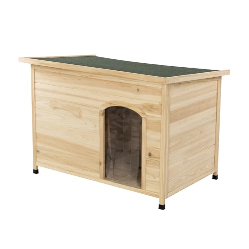 Solid Wooden Dog Crates Large Dogs Outdoor Indoor with Curtain (raw wood tone / Large)