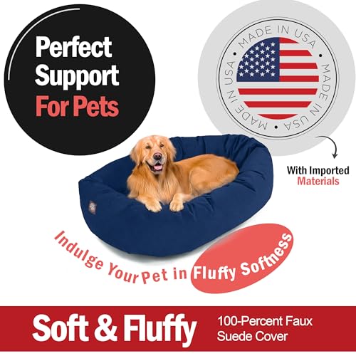 Suede Shredded Memory Foam Mix Calming Dog Bed Washable (Navy)