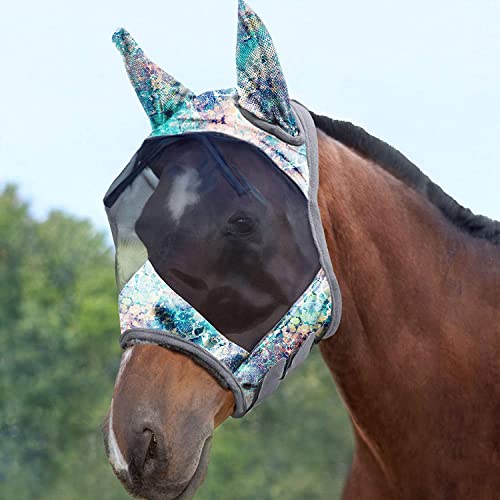 LumiVista Horse Fly Mask Standard with Ears UV Protection for Horse Pastel Mix M Cob (Pastel Mix / Cob (Medium))