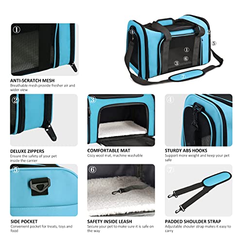Large Cat Carriers Dog Carrier Pet Carrier for Large Cats Dogs Puppies up to 25Lbs (20.0"L x 13.0"W x 13.0"H / Blue)
