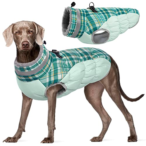 Dog Jacket for Large Dogs Warm Dog Jackets with Harness Built in (Green Plaid / XXXL(chest:43in))