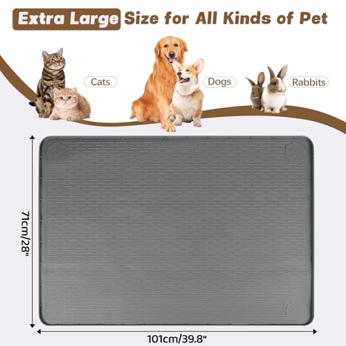 Cat Food Mat Extra Large Silicone Pet Bowl Mat 40''x28'' (Dark Grey / 40"L x 28"W)