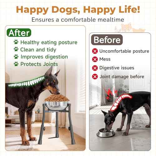 Elevated Dog Bowl Stand for Large Medium Breeds (Black-Taller 4 Heights 2 Pack)