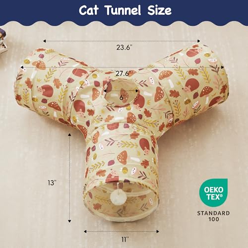 Cat Tunnel, 3-Way Collapsible Toy for Indoor Cats, Hedgehog (Khaki Hedgehog / Small)