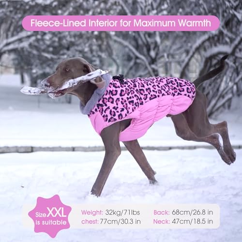 Dog Jacket for Small Dogs Warm Dog Jackets with Harness Built in (Pink Leopard / XS(chest:14in))