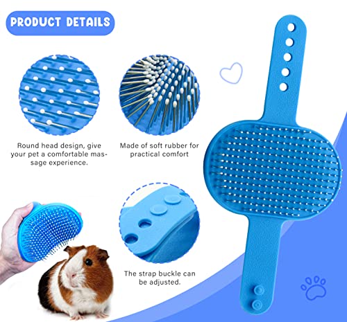 Pet Grooming Kit with Slicker Brush Bath Massage Glove Brush Pet Shedding Comb Nail Clipper Trimmer 6 Piece Set for Rabbit Kitten Guinea Pig Cat Chinchilla Ferret Small Animals (Blue)