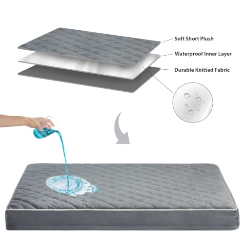Orthopedic Waterproof Extra Large Senior Dogs Bed for Comfy Sleep (Grey / 44"L x 32"W x 4"Th)