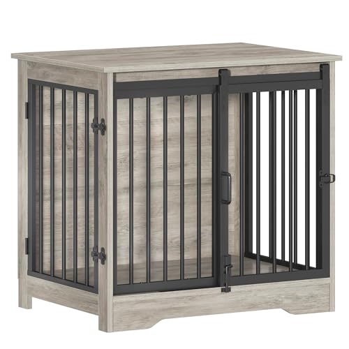 27.2" S Dog Crate Furniture Indoor Dog Kennel with Barn Door (Greige / 27.2"L x 19.3"W x 25.4"H)