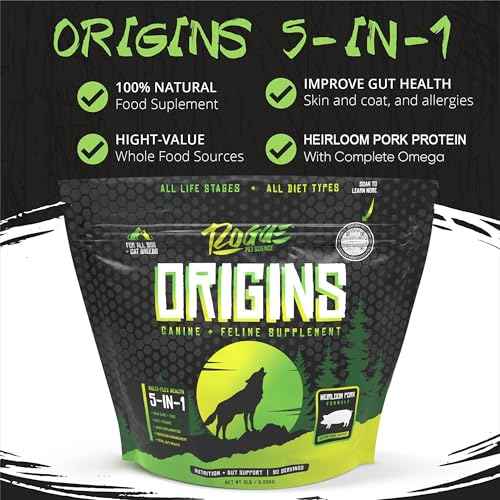 Origins 5-in-1 Dog Supplement - Powdered Food Topper w/Natural Heirloom Pork Protein- Supports Healthy Digestion, Skin, and Coat - Helps Reduce Itching & Joint Inflammation (5 lbs) (5 lb)
