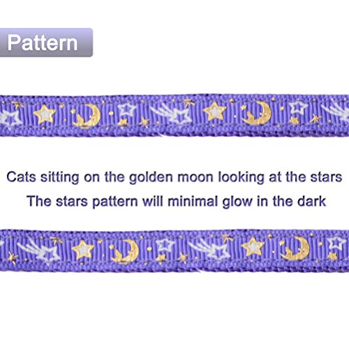 Cat Harness and Leash Set for Outdoor Walking Escape Proof Adjustable Soft Safety Strap with Golden Star and Moon Design Glow in The Dark Purple XL (Purple / XL)
