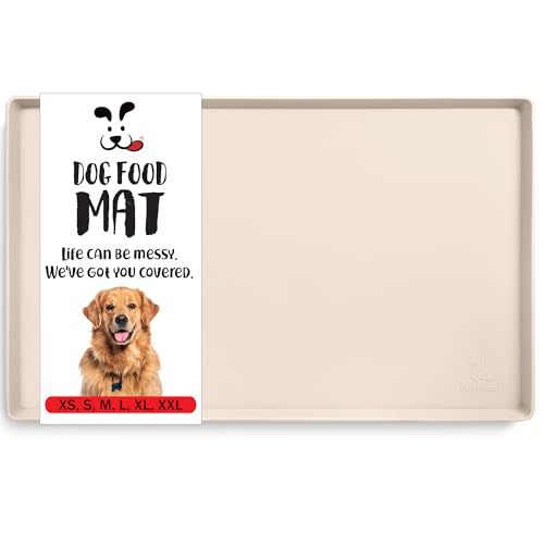 Dog Food Mat Waterproof Dog Bowl Mat for Food and Water (Large: 24" x 16" / Vanilla)