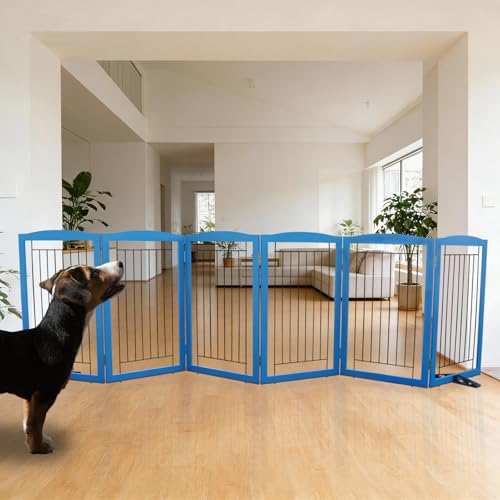 Freestanding Dog Fence Indoor (【6 Panels】120''w x 32''h / Blue)