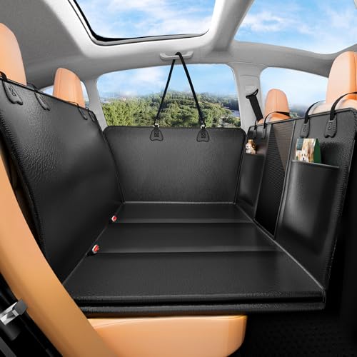 Hard Bottom Dog Car Seat Cover for Back Seat (Black Faux Leather / L：For Cars/ Mid-Size SUV/ Small Truck)