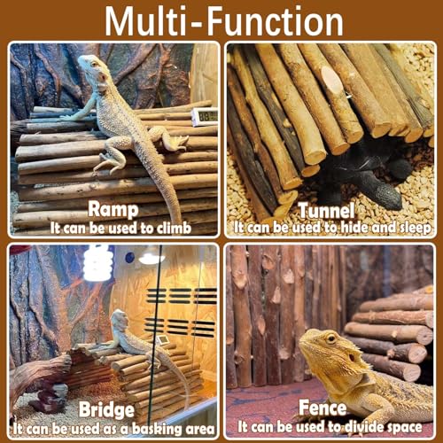 2PCS Reptile Hideout Wooden Bridge 7.5"x13.4" Lizard Hide Caves Bearded Dragon Habitat Accessories for Gecko Snake Frog Chameleon Iguana Tortoise