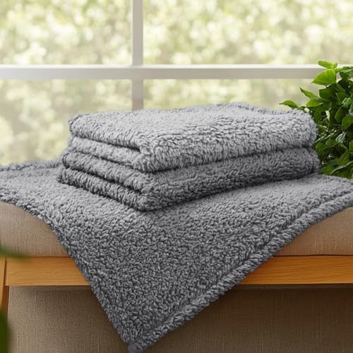1 Pack 3 Calming Blankets Fluffy Premium Fleece Pet Blanket Soft Sherpa Throw for Dog Puppy Cat Grey Small (Small (Pack of 3) / Grey)