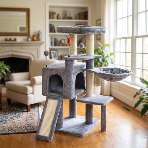Cat Tree Has Scratching Toy with A Ball Activity Centre Cat Tower Furniture Jute (Grey / 36.6'')