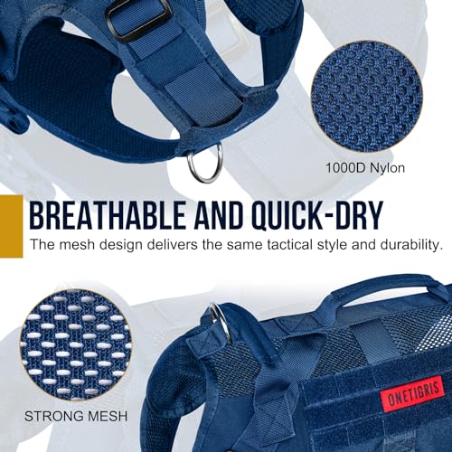 Tactical Dog Harness for Small Medium Large Dogs (Blue / L)
