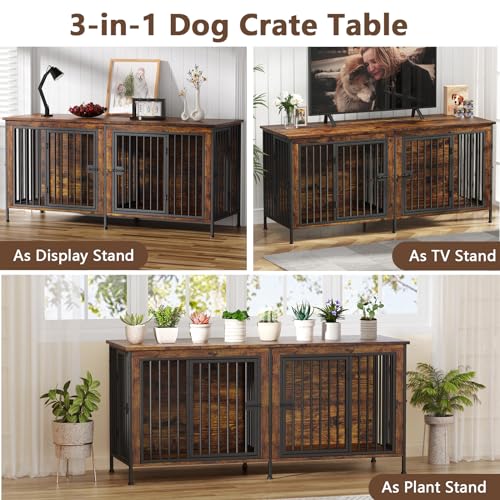 78.74" Dog Crate Furniture for 1 or 2 Dogs (Brown / 78.74"L x 23.6"W x 33.46"H)