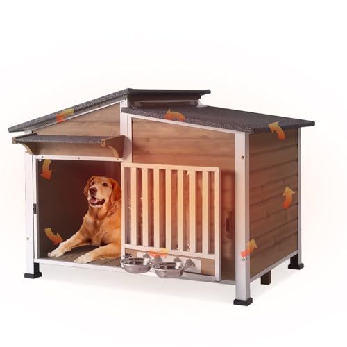 Large Insulated Dog House Outdoor Weatherproof Dog Kennel Shelter with Chew