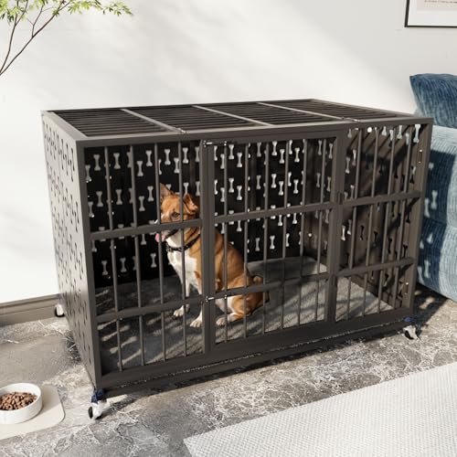 48" Heavy Duty Indestructible Privacy Enclosed Dog Crate with Mat (47.2"L x 29.9"W x 35.4"H / Black)