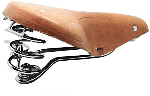 English Vintage Bicycle Saddle Touring City Saddle Comfortable Comfort Leather Bicycle Seat with Spring Rivets for Women Men (Brown)