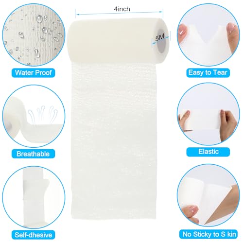 36 Pcs Self Adherent Bandage 4" X 5 Yard Wrap Breathable (White / 4" X 5 Yard)